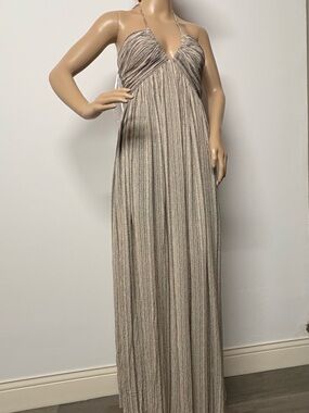 Lulu's Taupe Striped Halter Maxi Dress